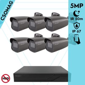   Techson 6 cső kamerás analóg megfigyelőrendszer 5MP HD cső biztonsági kamera, 2.8 mm fix objektívvel, antracitszürke fém ház