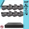 Techson 8 cső kamerás analóg megfigyelőrendszer 5MP HD cső biztonsági kamera, 2.8 mm fix objektívvel, antracitszürke fém ház
