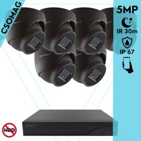   Techson 6 dome kamerás analóg megfigyelőrendszer 5MP HD dóm biztonsági kamera, 2.8 mm fix objektívvel, antracitszürke fém ház