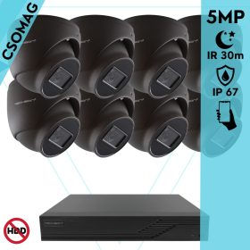   Techson 8 dome kamerás analóg megfigyelőrendszer 5MP HD dóm biztonsági kamera, 2.8 mm fix objektívvel, antracitszürke fém ház