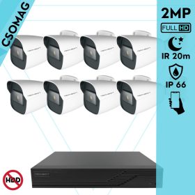   Techson 8 cső kamerás analóg megfigyelőrendszer 2MP HD cső biztonsági kamera, 2.8 mm fix objektívvel