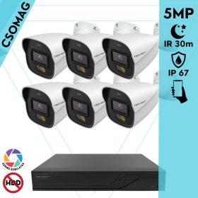   Techson 6 cső kamerás analóg megfigyelőrendszer 5MP HD cső biztonsági kamera, 2.8 mm fix objektívvel, beépített mikrofon