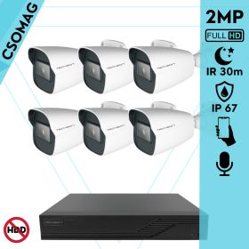  Techson 6 cső kamerás analóg megfigyelőrendszer 2MP NightVision HD cső biztonsági kamera, 2.8 mm fix objektívvel, valós WDR, beépített mikrofonnal
