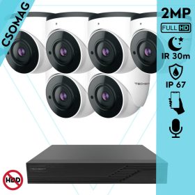   Techson 6 dome kamerás analóg megfigyelőrendszer 2MP NightVision HD dóm biztonsági kamera, 2.8 mm fix objektívvel, valós WDR, beépített mikrofonnal