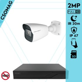   Techson 1 cső kamerás IP megfigyelőrendszer 2MP cső biztonsági kamera, 2.8 mm-es fix objektívvel, SD kártya foglalattal, PoE, IR LED 30m, kültéri, fém ház