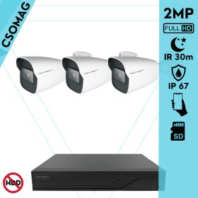   Techson 3 cső kamerás IP megfigyelőrendszer 2MP cső biztonsági kamera, 2.8 mm-es fix objektívvel, SD kártya foglalattal, PoE, IR LED 30m, kültéri, fém ház