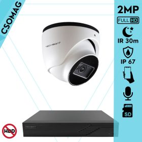   Techson 1 turret kamerás IP megfigyelőrendszer 2MP turret biztonsági kamera, 2.8 mm-es fix objektívvel, PoE, SD kártya foglalattal, beépített mikrofonnal, IR LED 30m, kültéri, fém ház