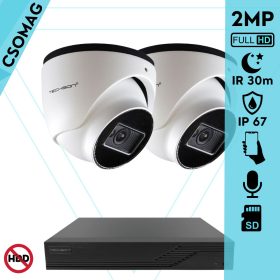   Techson 2 turret kamerás IP megfigyelőrendszer 2MP turret biztonsági kamera, 2.8 mm-es fix objektívvel, PoE, SD kártya foglalattal, beépített mikrofonnal, IR LED 30m, kültéri, fém ház