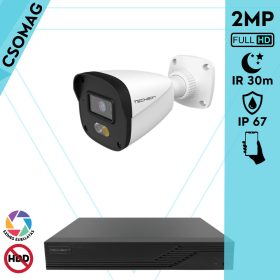   Techson 1 cső kamerás IP megfigyelőrendszer 2MP HD cső biztonsági kamera, 2.8 mm-es fix objektívvel, PoE, hibrid fényű megvilágítás, kültéri, fém ház