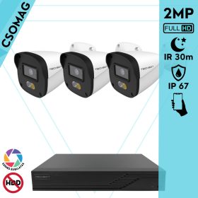   Techson 3 cső kamerás IP megfigyelőrendszer 2MP HD cső biztonsági kamera, 2.8 mm-es fix objektívvel, PoE, hibrid fényű megvilágítás, kültéri, fém ház