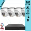 Techson 4 turret kamerás IP megfigyelőrendszer 2MP HD turret biztonsági kamera, 2.8 mm-es fix objektívvel, PoE, beépített mikrofonnal, hibrid fényű megvilágítás, kültéri, fém ház