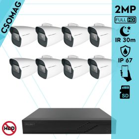  Techson 8 cső kamerás IP megfigyelőrendszer 2MP cső biztonsági kamera, 2.8 mm-es fix objektívvel, SD kártya foglalattal, PoE, IR LED 30m, kültéri, fém ház