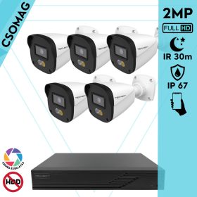   Techson 5 cső kamerás IP megfigyelőrendszer 2MP HD cső biztonsági kamera, 2.8 mm-es fix objektívvel, PoE, hibrid fényű megvilágítás, kültéri, fém ház