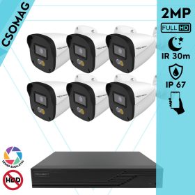   Techson 6 cső kamerás IP megfigyelőrendszer 2MP HD cső biztonsági kamera, 2.8 mm-es fix objektívvel, PoE, hibrid fényű megvilágítás, kültéri, fém ház