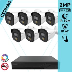   Techson 7 cső kamerás IP megfigyelőrendszer 2MP HD cső biztonsági kamera, 2.8 mm-es fix objektívvel, PoE, hibrid fényű megvilágítás, kültéri, fém ház