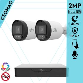   Uniview 2 cső kamerás analóg megfigyelőrendszer 2MP HD biztonsági kamera, 2.8 mm fix objektív, ColorHunter technológia, fém ház