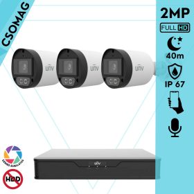   Uniview 3 cső kamerás analóg megfigyelőrendszer 2MP HD biztonsági kamera, 2.8 mm fix objektív, ColorHunter technológia, fém ház