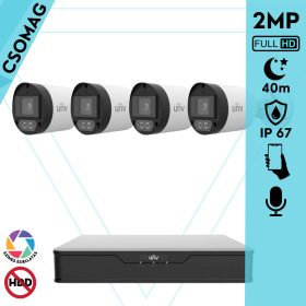   Uniview 4 cső kamerás analóg megfigyelőrendszer 2MP HD biztonsági kamera, 2.8 mm fix objektív, ColorHunter technológia, fém ház