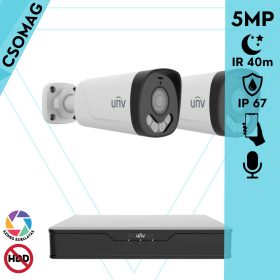   Uniview 2 cső kamerás analóg megfigyelőrendszer 5MP HD biztonsági kamera, 2.8 mm fix objektív, ColorHunter technológia, Dual light megvilágítással