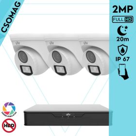   Uniview 3 turret kamerás analóg megfigyelőrendszer 2MP HD biztonsági kamera, 2.8 mm fix objektívvel, ColorHunter technológia