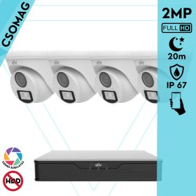   Uniview 4 turret kamerás analóg megfigyelőrendszer 2MP HD biztonsági kamera, 2.8 mm fix objektívvel, ColorHunter technológia
