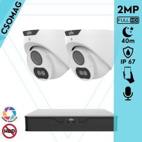  Uniview 2 turret kamerás analóg megfigyelőrendszer 2MP HD biztonsági kamera, 2.8 mm fix objektív, ColorHunter technológia, fém ház
