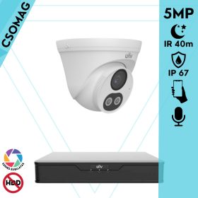   Uniview 1 turret kamerás analóg megfigyelőrendszer 5MP HD biztonsági kamera, 2.8 mm fix objektív, ColorHunter technológia, Dual light megvilágítással