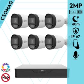   Uniview 6 cső kamerás analóg megfigyelőrendszer 2MP HD biztonsági kamera, 2.8 mm fix objektív, ColorHunter technológia, fém ház