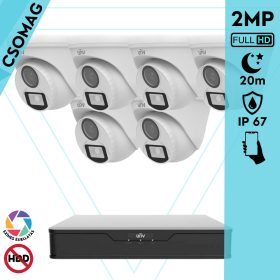   Uniview 6 turret kamerás analóg megfigyelőrendszer 2MP HD biztonsági kamera, 2.8 mm fix objektívvel, ColorHunter technológia