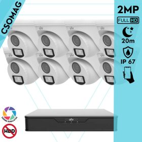   Uniview 8 turret kamerás analóg megfigyelőrendszer 2MP HD biztonsági kamera, 2.8 mm fix objektívvel, ColorHunter technológia