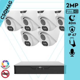   Uniview 6 turret kamerás analóg megfigyelőrendszer 2MP HD biztonsági kamera, 2.8 mm fix objektív, ColorHunter technológia, fém ház