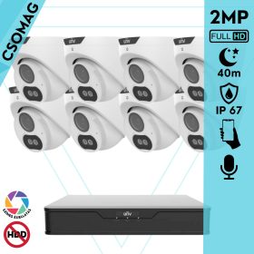   Uniview 8 turret kamerás analóg megfigyelőrendszer 2MP HD biztonsági kamera, 2.8 mm fix objektív, ColorHunter technológia, fém ház