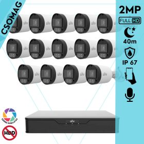   Uniview 14 cső kamerás analóg megfigyelőrendszer 2MP HD biztonsági kamera, 2.8 mm fix objektív, ColorHunter technológia, fém ház
