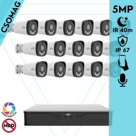   Uniview 16 cső kamerás analóg megfigyelőrendszer 5MP HD biztonsági kamera, 2.8 mm fix objektív, ColorHunter technológia, Dual light megvilágítással