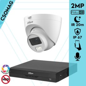   Dahua 1 dome kamerás analóg megfigyelőrendszer 2MP HD dóm biztonsági kamera, 3.6 mm fix objektív, hibrid fény, beépített mikrofon