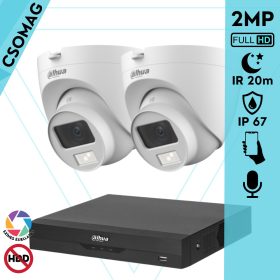   Dahua 2 dome kamerás analóg megfigyelőrendszer 2MP HD dóm biztonsági kamera, 3,6 mm fix objektív, hibrid fény, beépített mikrofon