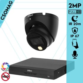   Dahua 1 dome kamerás analóg megfigyelőrendszer 2MP HD dóm biztonsági kamera, 2.8 mm fix objektív, hibrid fény, beépített mikrofon
