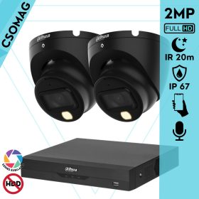   Dahua 2 dome kamerás analóg megfigyelőrendszer 2MP HD dóm biztonsági kamera, 2,8 mm fix objektív, hibrid fény, beépített mikrofon