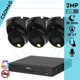   Dahua 3 dome kamerás analóg megfigyelőrendszer 2MP HD dóm biztonsági kamera, 2,8 mm fix objektív, hibrid fény, beépített mikrofon