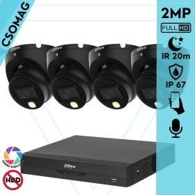   Dahua 4 dome kamerás analóg megfigyelőrendszer 2MP HD dóm biztonsági kamera, 2.8 mm fix objektívvel, hibrid fény, beépített mikrofon, kültéri