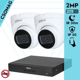   Dahua 2 dome kamerás analóg megfigyelőrendszer 2MP HD dóm biztonsági kamera, 2.8 mm fix objektívvel