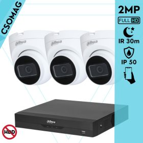   Dahua 3 dome kamerás analóg megfigyelőrendszer 2MP HD dóm biztonsági kamera, 2.8 mm fix objektívvel