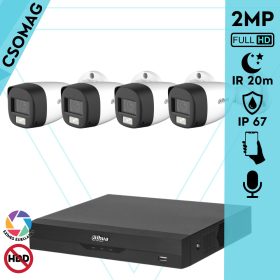  Dahua 4 cső kamerás analóg megfigyelőrendszer 2MP HD cső biztonsági kamera, 3,6 mm fix objektív, hibrid fény