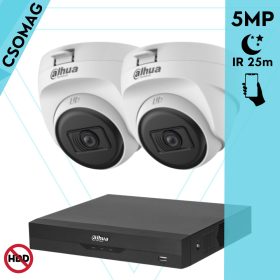   Dahua 2 dome kamerás analóg megfigyelőrendszer 5MP HD dóm biztonsági kamera, 2,8 mm fix objektív, beltéri