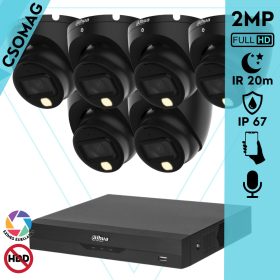   Dahua 6 dome kamerás analóg megfigyelőrendszer 2MP HD dóm biztonsági kamera, 2,8 mm fix objektív, hibrid fény, beépített mikrofon