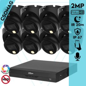   Dahua 8 dome kamerás analóg megfigyelőrendszer 2MP HD dóm biztonsági kamera, 2,8 mm fix objektív, hibrid fény, beépített mikrofon