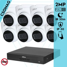   Dahua 8 dome kamerás analóg megfigyelőrendszer 2MP HD dóm biztonsági kamera, 2.8 mm fix objektívvel