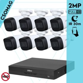   Dahua 8 cső kamerás analóg megfigyelőrendszer 2MP HD cső biztonsági kamera, 2.8 mm fix objektívvel