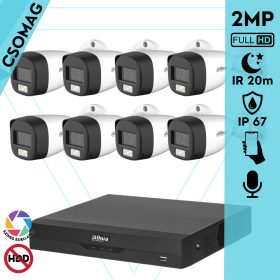   Dahua 8 cső kamerás analóg megfigyelőrendszer 2MP HD cső biztonsági kamera, 3,6 mm fix objektív, hibrid fény