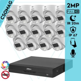   Dahua 14 dome kamerás analóg megfigyelőrendszer 2MP HD dóm biztonsági kamera, 3,6 mm fix objektív, hibrid fény, beépített mikrofon
